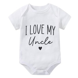 WOOYONGING I Love My Uncle Plain Onsie Short Sleeve Baby Girl White Outfit White Clothes Baby Girl 0-3 Month