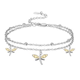 Palpitate Dragonfly Anklets for Women 925 Sterling Silver Dragonfly Ankle Bracelets Foot Chain Jewelry Gifts for Wife Mom Her Birthday Mothers Day, Large, Sterling Silver, no gemstone