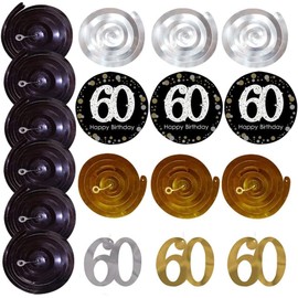 Birthday Decorations Kit-60th Birthday Decorations Sixty Year Old Hanging Swirls Gold Glitter Happy Birthday Sparkling Celebration Hanging Swirls Anniversary Decorations(60-Hanging Swirls)