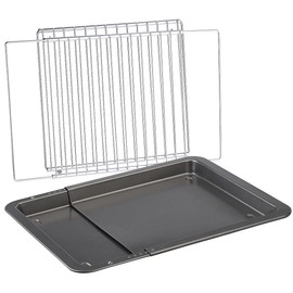 Rosenstein & Söhne Non-Stick Baking Tray: Set of 2 Universal Baking Tray and Oven Rack, Extendable (Cooker Baking Tray, Pizza Tray, Grid)