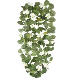 CISDUEO 2 Pcs Spring Summer Flower Garland Geranium Artificial Garland Outdoors White Geranium Artificial Flowers UV Resistant Hanging Basket Floral Garland for Porch Farmhouse Centerpiece Decor