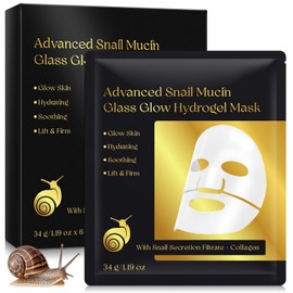 Advanced Snail Mucin Glass Glow Hydrogel Mask, Collagen Face Mask, Deeply Hydrate & Rejuvenate, Glass Skin Face Mask Korean Skincare for All Skin Types, Pack of 6