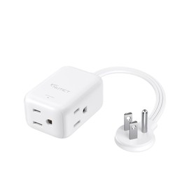 NUTICT Short Extension Cord 1.5ft, 3 Prong Flat Cord Extension with 900J Surge Protector, Left Angled Low Profile Flat Plug Power Strip, 13A, 3-Outlet Extender for Kitchen Bathroom Travel, White