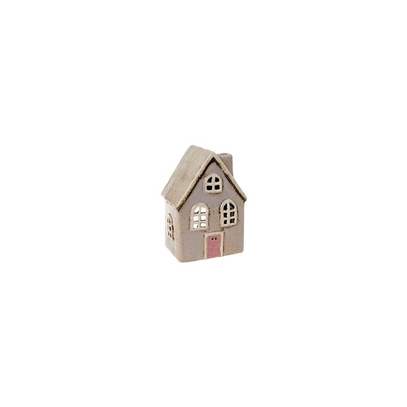 Shudehill Giftware Village Pottery Cottage Tealight, Light Grey