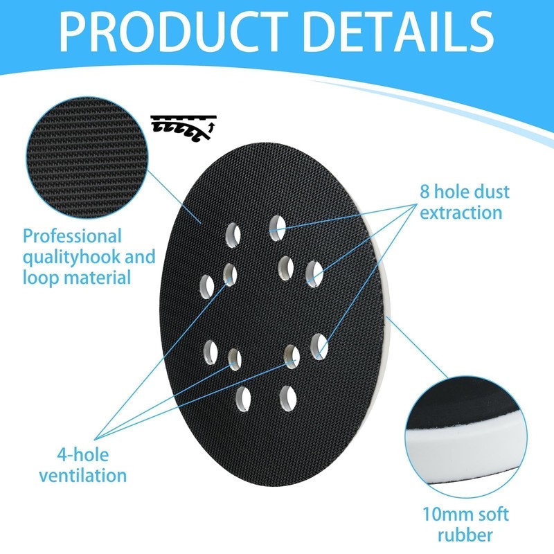 LANAFAY Sanding Disc 125 mm Velcro Backing Pad with 8