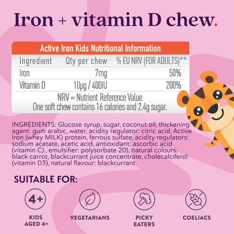 Active Iron Kids Chews, with Iron & Vitamin D, Blackcurrant