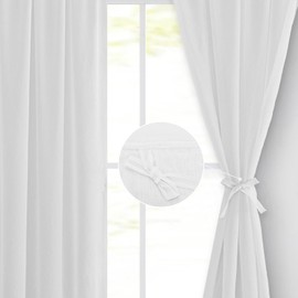 Hiasan Voile Curtains 90 Drop Pair White Net Curtains for Window Sheer Curtains for Living Room Bedroom Curtains With Tiebacks 55 X 90 Inch 2 Panels Rod Pocket Top