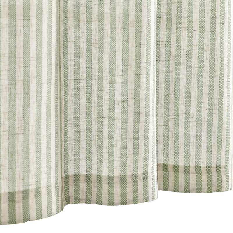 TOPICK Green Striped Small Curtains 24 Inch Drop Linen Kitchen