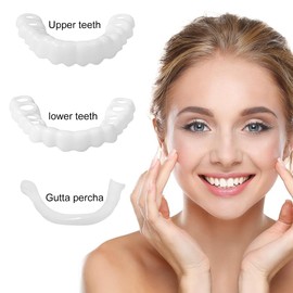 EOYVAIL Dentures Repair Kits, Upper and Lower Jaw Veneers, Temporary Cosmetic Dentures, 2 Pairs Upper and Lower Jaw Teeth + 4 Pieces Tooth Strips