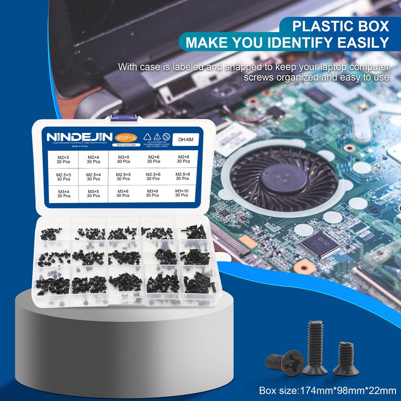 NINDEJIN Laptop Computer Screw Kit, M2 M2.5 M3 Countersunk Flat