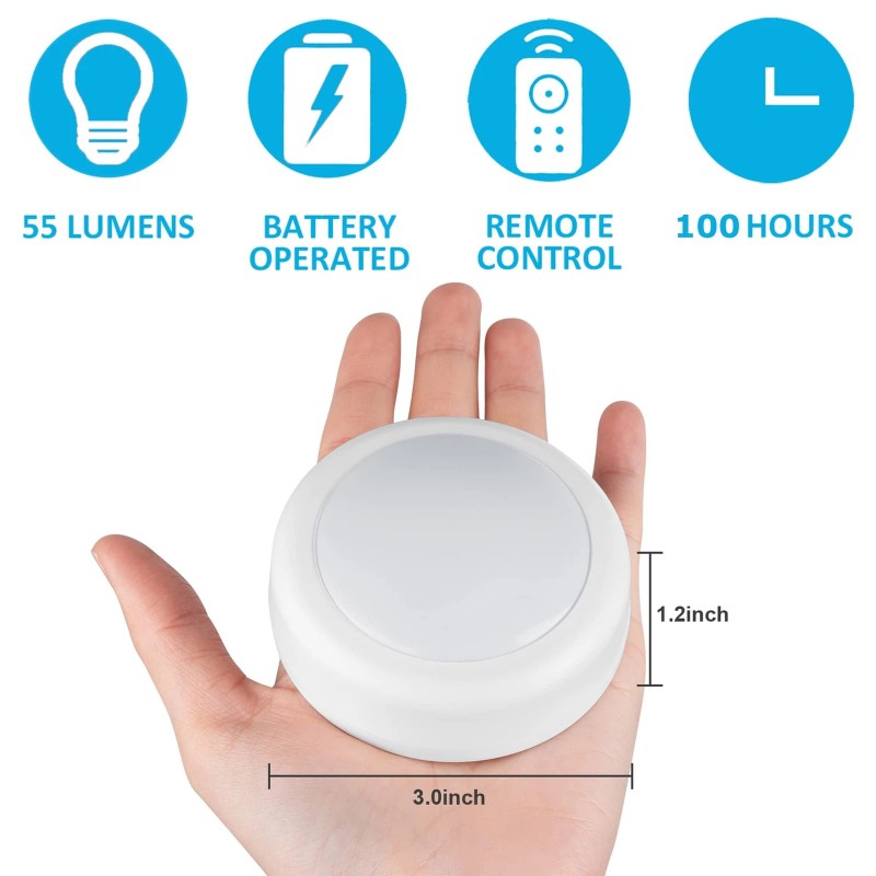 BLS Wireless LED Puck Lights with Remote Control, AA-1030 Battery