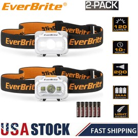 EverBrite LED Headlamp 4 Lighting Modes Pivoting Head w/Adjustable Headband 2PCS