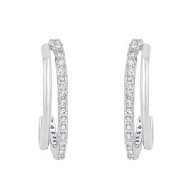 Amor 2026205 Women's Creole Earrings 925 Sterling Silver with Synthetic Zirconia 2 cm Silver Comes in Jewellery Gift Box, Sterling Silver, Cubic Zirconia
