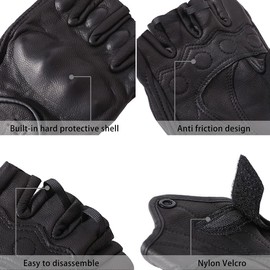 Harssidanzar Mens Gloves Half Finger Goatskin Leather Motorcycle Gloves GM037UK, Black, Size M