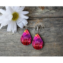 Twisted R Design Northern Lights Wild Beautiful Tear Drop Earrings Wood Dangle Hypoallergenic