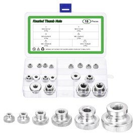 sourcing map 18Pcs Knurled Thumb Nuts, M3 M4 M5 M6 M8 M10 Round Knobs Fasteners with Nickel Plated Adjusting Knurled Nut Fasteners Nuts for 3D Printer Parts, Silver