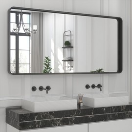 TETOTE 48 x 24 Inch Black Frame Mirror, Bathroom Vanity Mirror for Wall, Modern Rectangle Round Corner Matte Framed Mirror (Horizontal/Vertical)