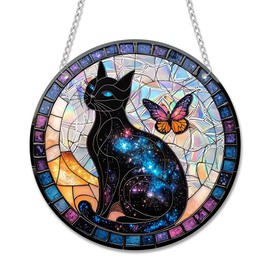 Sun Catchers Indoor Window Butterfly Sunflower Dragonfly Acrylic Suncatcher Window Hanging Decoration Sun Catcher Decor for Living Room Bedroom Summer Home Balcony Ornaments Decoration (Black Cat - B)