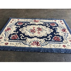 emirates Traditional Persian Door Mat Rug Dark Blue with Red Design 507 (2 Feet X 3 Feet)