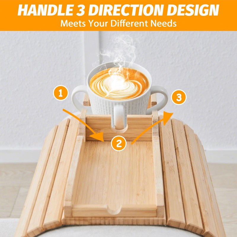 GEHE Bamboo Couch Cup Holder, Anti-Spill Sofa Arm Tray, Natural