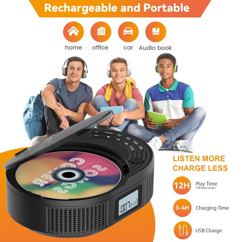 MONODEAL Portable CD Player Boombox with 2 * 3W Speakers,
