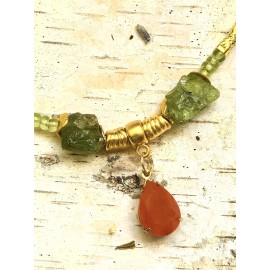 Peridot Green Peridot & Red Onyx Pendant In Dainty Contrasting Colors Necklace