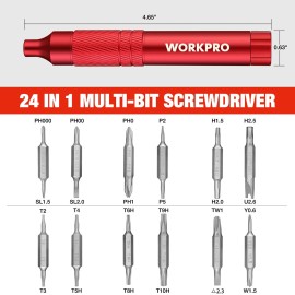 WORKPRO 24-in-1 Precision Screwdriver Multi-Bit Screwdrivers w/S2 Steel Bits Red