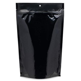 PouchWorth 100 pcs Glossy Black Mylar Nylon 4 Mil 7.5" × 11.5" Stand Up Food Pouch Zip Lock Smell Proof Bags