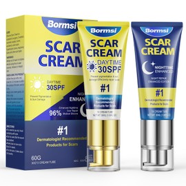 BORMSI Scar Cream,SPF 30 Suncreen & PM Silicone Intensive Overnight Scar Gel Reduces the Appearance of Scars from Surgical Scars,Stretch Marks,Keloid, 2 Tube,1.76 oz/Tube