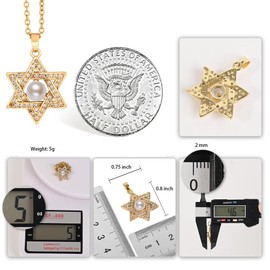 Star of David Necklace for Women: Dainty Freshwater Pearl Pendant Small | Jewish Star Necklace 14K Gold Tiny Jewelry Gift