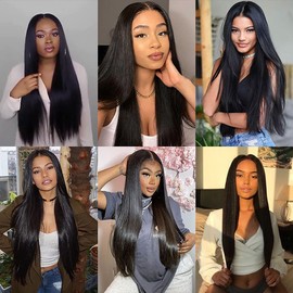 Salharer 13x6 Transparent Lace Front Human Hair Wig 180% Density Unprocessed Glueless Straight Hair Pre Plucked Natural Hairline 1B Natural Black Color 20 Inch