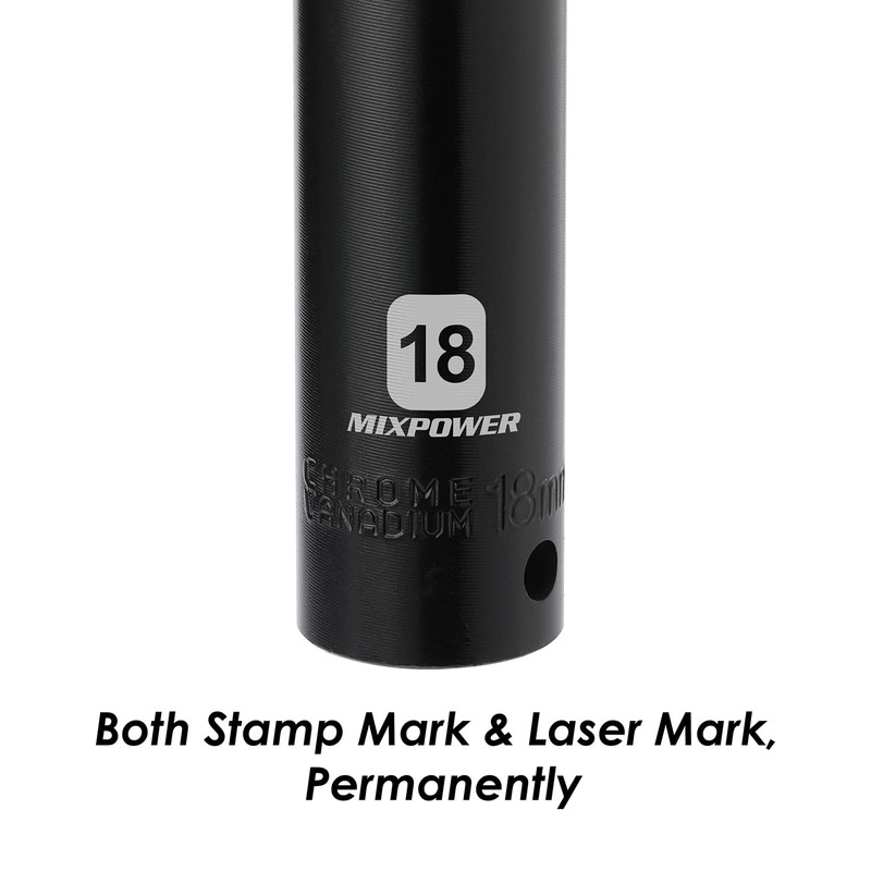 MIXPOWER 1/2-Inch Drive Deep Impact Socket - 18mm, Metric, CR-V,
