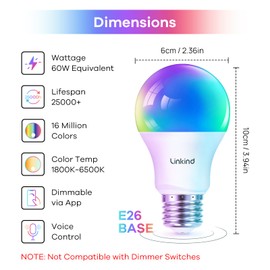 Linkind RGBTW - Bombillas inteligentes que cambian de color, 1 paquete