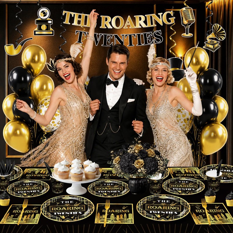 Yingoto Roaring 20s Party Decorations Tableware Set Serves 25 Guests