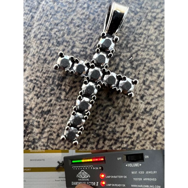 Harlembling Black MOISSANITE Real 925 Silver Iced Cross Pendant Passes