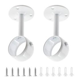 Biaungdo 2 Pcs 1-1/4 Inch Curtain Rod Ceiling-Mount Bracket,Stainless Steel Flange Rod Holder Shower Curtain Closet Rod Holder Ceiling Curtain Rod Brackets with Anchor Screw Kit,White,Locking Design