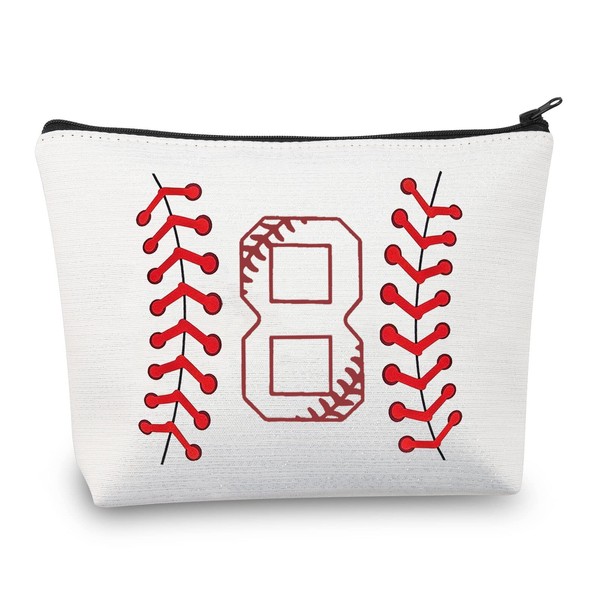 LEVLO Initial 0-9 Lucky Charm Baseball Number Gift Baseball Initial Letter Jersey Number Makeup Bag for Women Girls, Initial 8 Bag