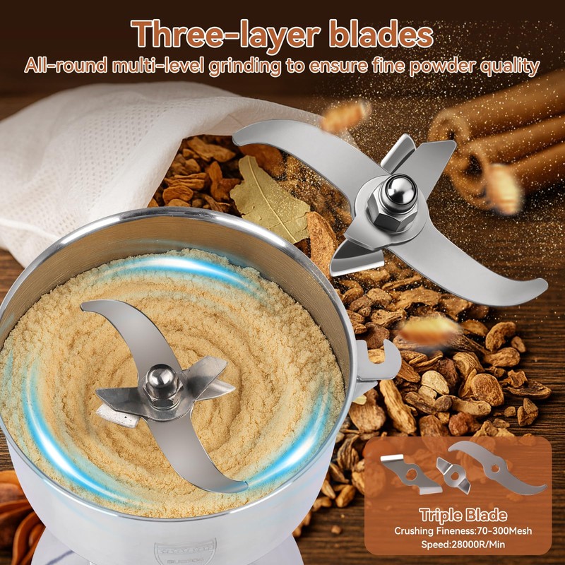 Electric Grain Mill Grinder - 2000W High-Speed 750g 304 Stainless