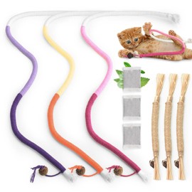 CAPHONT 6 PCS Cat Toys Chew Ropes, 27" Cat Rope Toys with 3 Bags of Catnip and Silvervine Sticks for Kittens and Cats Teeth Cleaning and Dental Care
