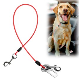 Dog Seat Belt for Car, LApapaye Dog Car Seat Belt, Chew and Tear Resistant, Seat Belt for Dogs in Car, Coated Wire Rope Safety Restraint, Double End with Safety Buckle (Red, 32 Inches)