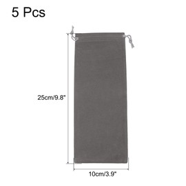 PATIKIL 5pcs Microfiber Pouch 25x10cm Grey Soft Storage Drawstring Gift Bag for Glasses Wedding