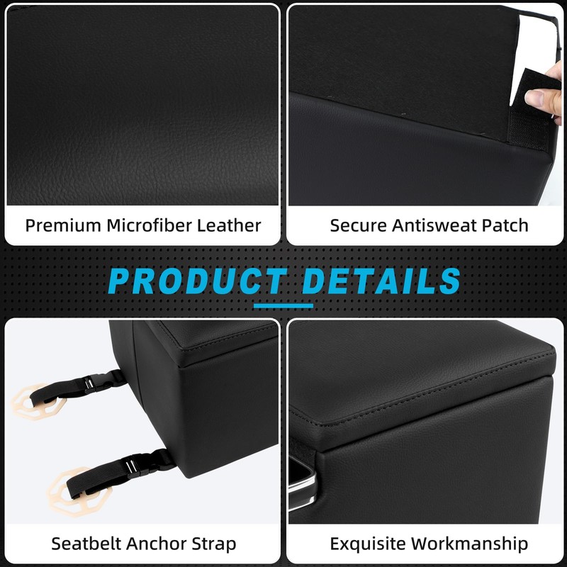 Car Center Console Armrest Organizer: with W-ireless Charging, Fast Charging,