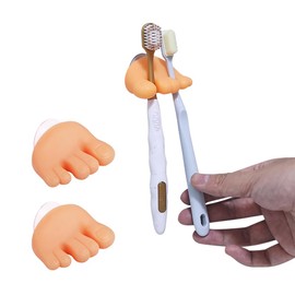 Self-Adhesive Toe Head Toothbrush Holder Organizer, Stick on Bathrooms Wall/Mirrors, Cute Modern Foot Toe Shaped Silicone to Storage Bulk Toothbrush for Individual Hygienic (2 Packs)