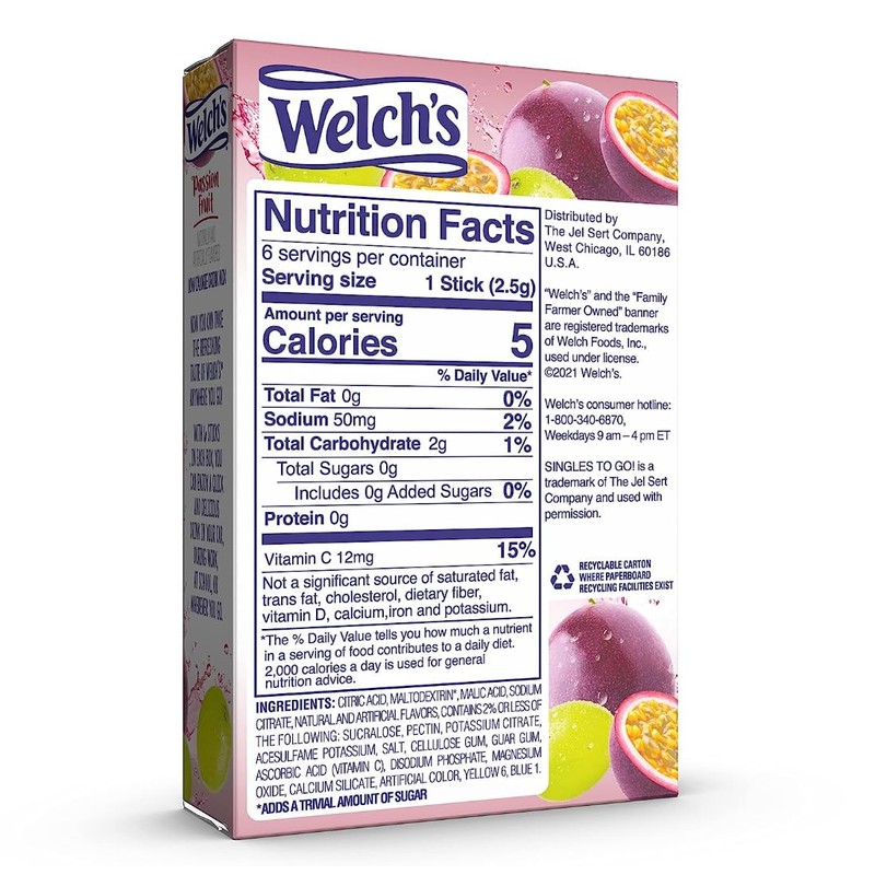 Welch's Singles To Go Drink Mix Passion Fruit, 6 Boxes
