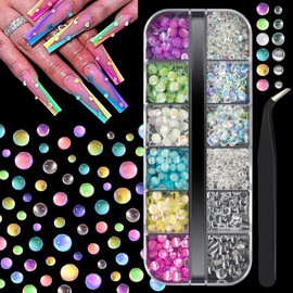 qiipii 3D Aurora Bubble Beads Nail Charms Colorful Mermaid Gems Nail Art Circular Dewdrop Water Droplets Glass Rhinestones Colored Pearls Y2K Nail Charms Flatback Diamond for Nails Face Eyes Crafts