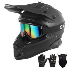 SPARK Adult Motocross Helmet Dirt Bike Helmets Full Face Motorcycle Off-Road Mountain E-Bike BMX MX ATV Helmet (with Gloves Goggles Mask) 4Pcs Set, DOT Certified (Matte Black, X-Large)