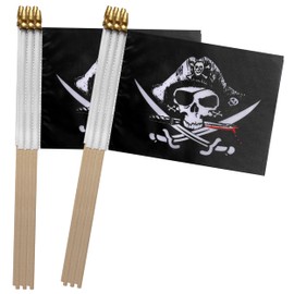 TSMD Pirate Dead Man's Chest Jolly Roger Stick Flag Small Mini Hand Held Flags,5x8 Inch,12 Pack