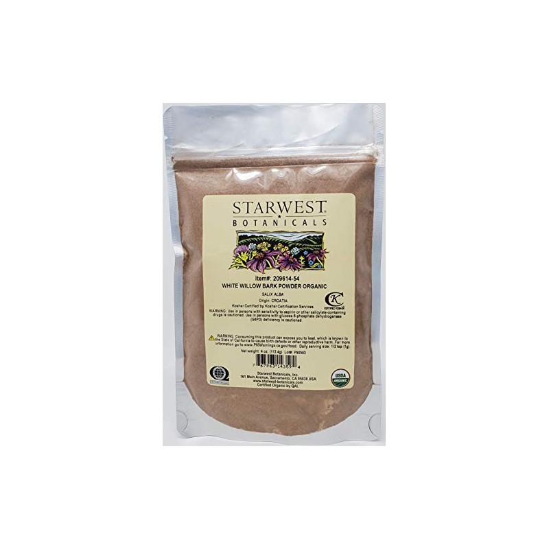 Starwest Botanicals Organic White Willow Bark Powder, 4 Ounces