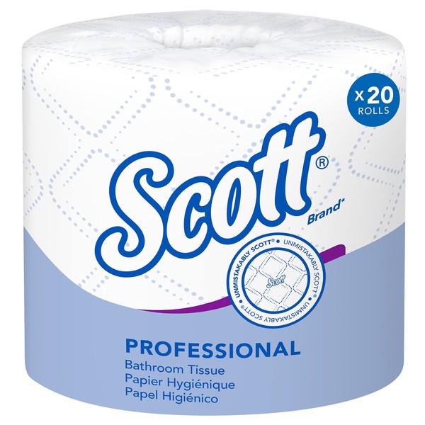 Scott® Professional Standard Roll Toilet Paper (13607), with Elevated Design, 2-Ply, White, Individually wrapped rolls, Compact Case for Easy Storage, (550 Sheets/Roll, 20 Rolls/Case, 11,000 Sheets/Case)