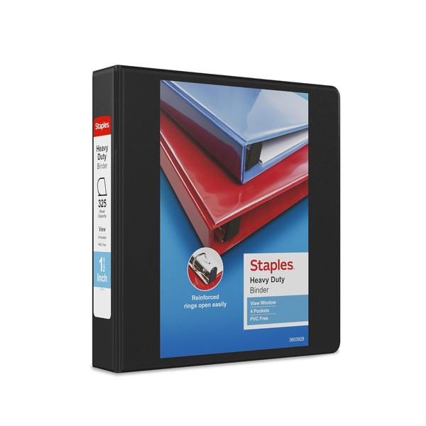Staples Heavy-Duty 1 1/2-inch 3-Ring View Binder with D-Rings and